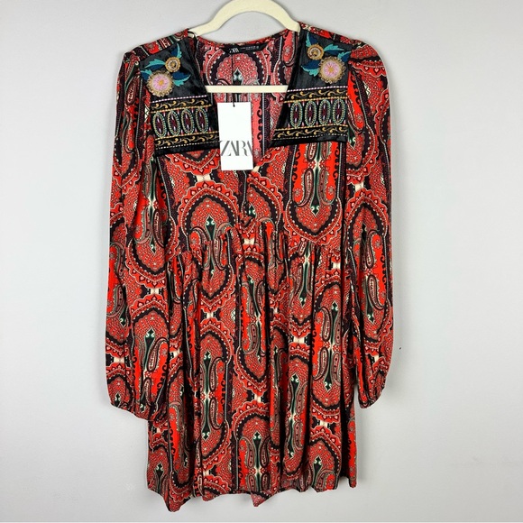 Zara Tops - NWT Zara Red Paisley Print Dress sz M